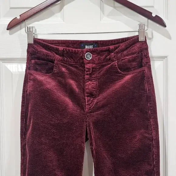 Paige Hoxton Slim Burgundy Corduroy Mid Rise Pants Size 26 - Picture 2 of 9